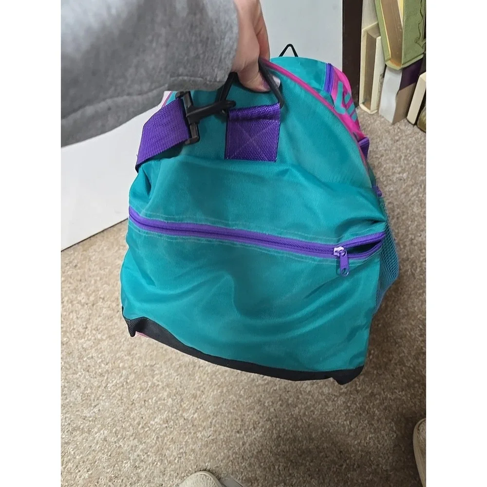 Vintage 90s Locomotor Sport Duffle Bag Teal Pink Purple Retro Gym Travel Luggage